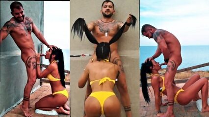 Романтичный секс брюнетки с видом на озеро